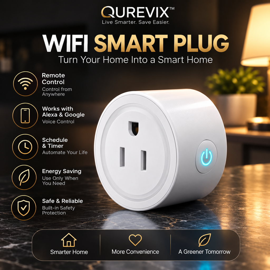QUREVIX™ WiFi Smart Plug – Smart Home Remote Control Socket
